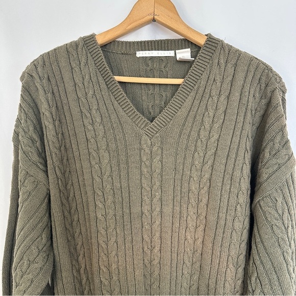 Vintage Perry Ellis Chunky Cable Knit Pullover Sweater Mens XL Fisherman V-neck - Picture 2 of 12